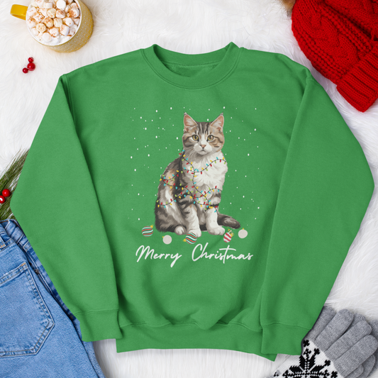 Kids Festive Cat Christmas Sweatshirt | 3 - 13 years