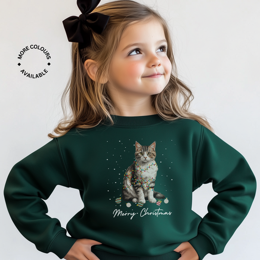 Kids Festive Cat Christmas Sweatshirt | 3 - 13 years