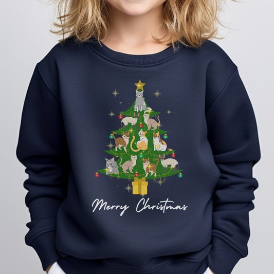 Kids Cat Christmas Tree Sweatshirt - Unisex Sizes