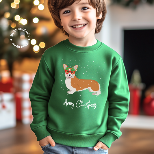 Kids Festive Corgi Christmas Sweatshirt | 3 - 13 years