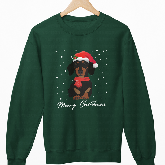 Unisex Kids Festive Dachshund Christmas Sweatshirt | 3 - 13 years