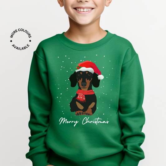 Unisex Kids Festive Dachshund Christmas Sweatshirt | 3 - 13 years