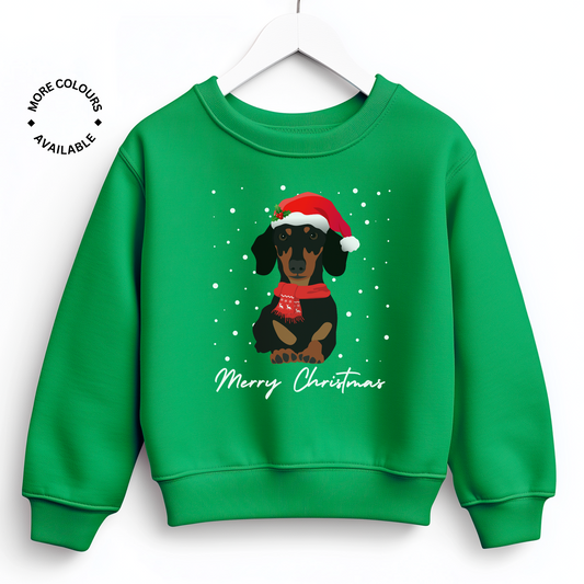 Unisex Kids Festive Dachshund Christmas Sweatshirt | 3 - 13 years