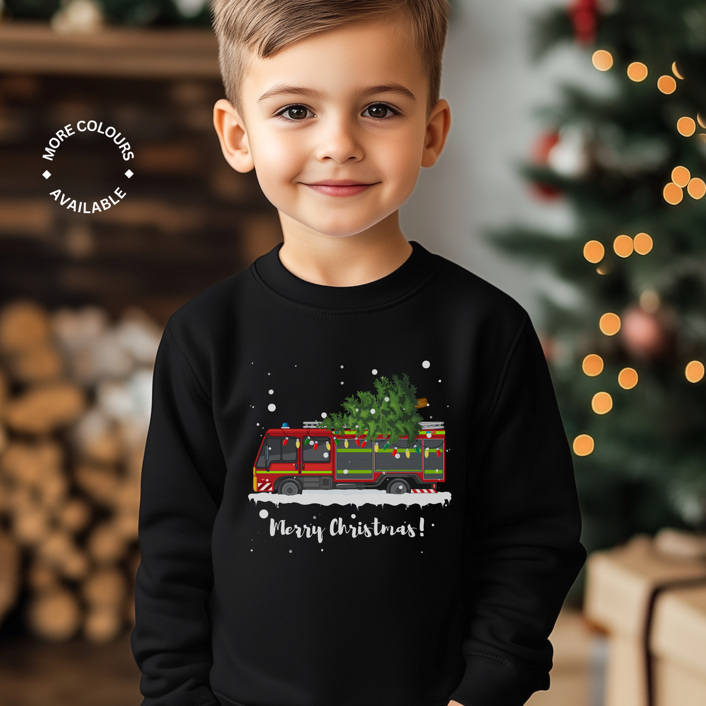 Kids Christmas Fire Engine Sweatshirt | 3 - 13 years