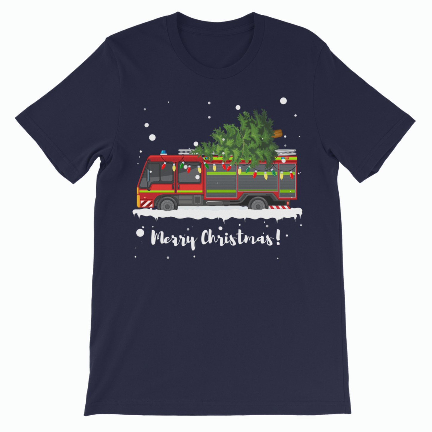 Festive fire engine Christmas graphic print on kids navy t-shirt