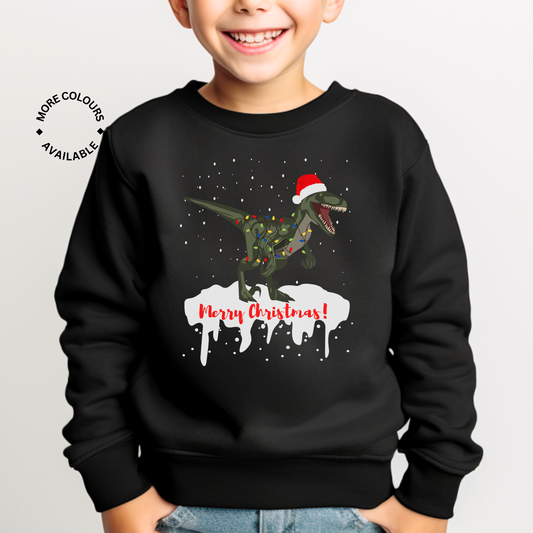 Festive T-rex - Kids Christmas Dinosaur Sweatshirt