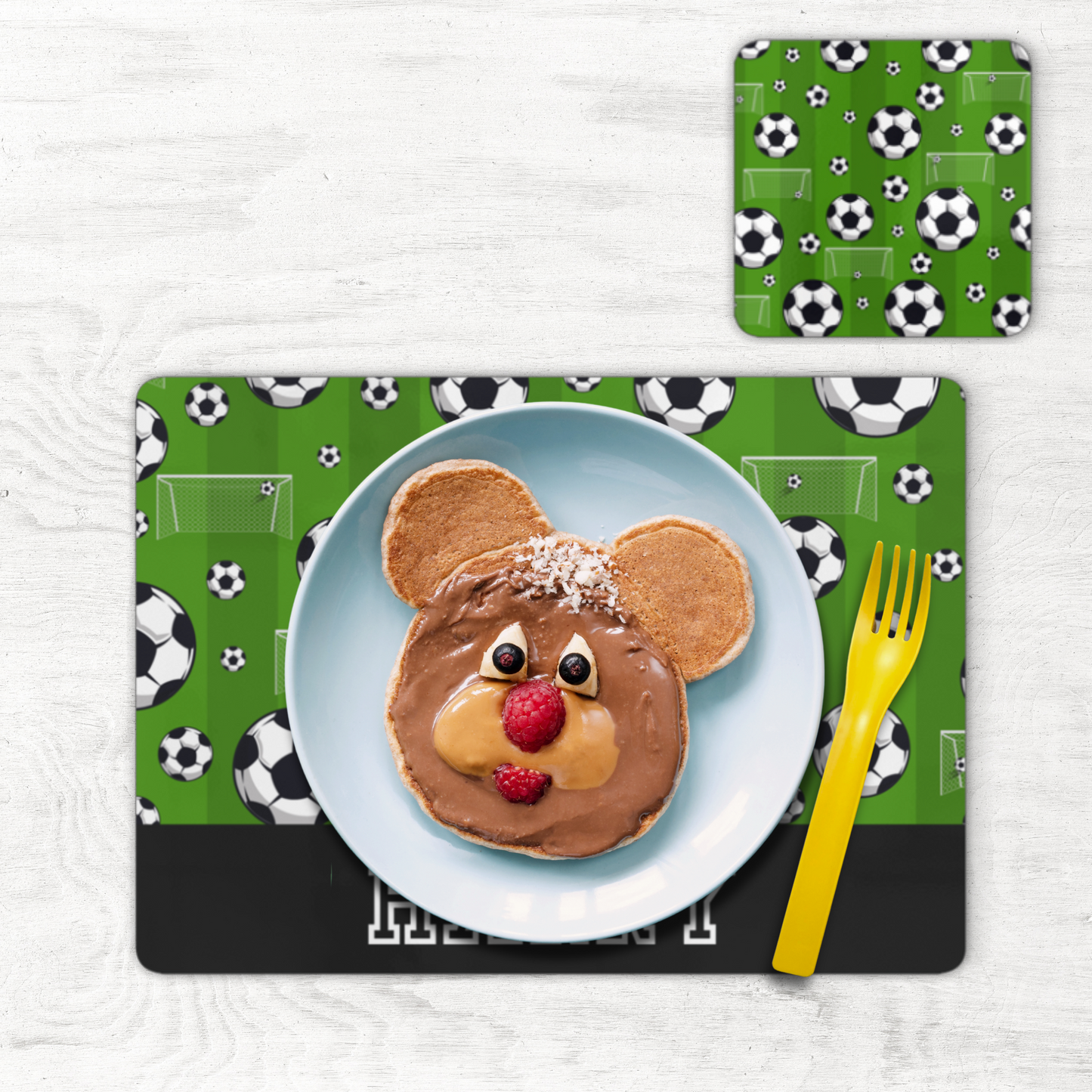 Kids Personalised Football Placemat and Coaster Set