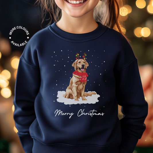 Funny Festive Golden Retriever - Unisex Kids Christmas Jumper