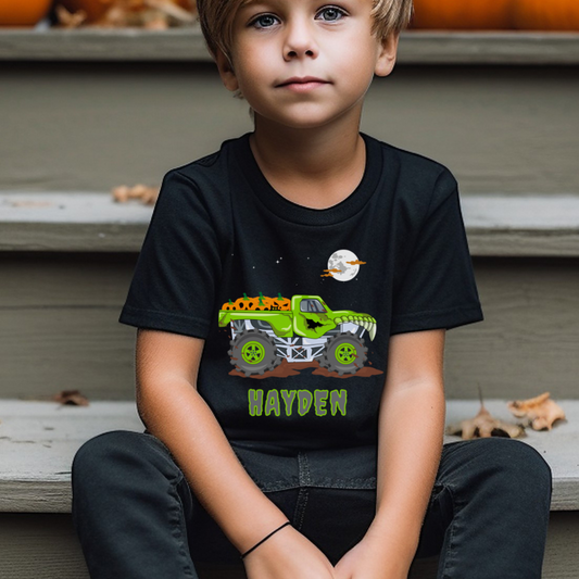 Kids Personalised Halloween Monster Truck T-shirt | Unisex 3 - 13 years