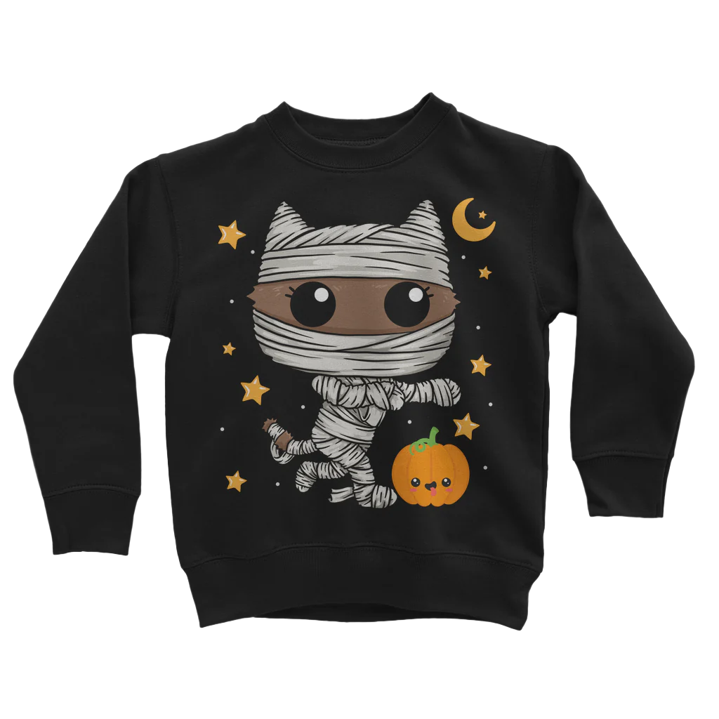 Kids Mummified Cat and Pumpkin Sweatshirt | 3 - 13 years