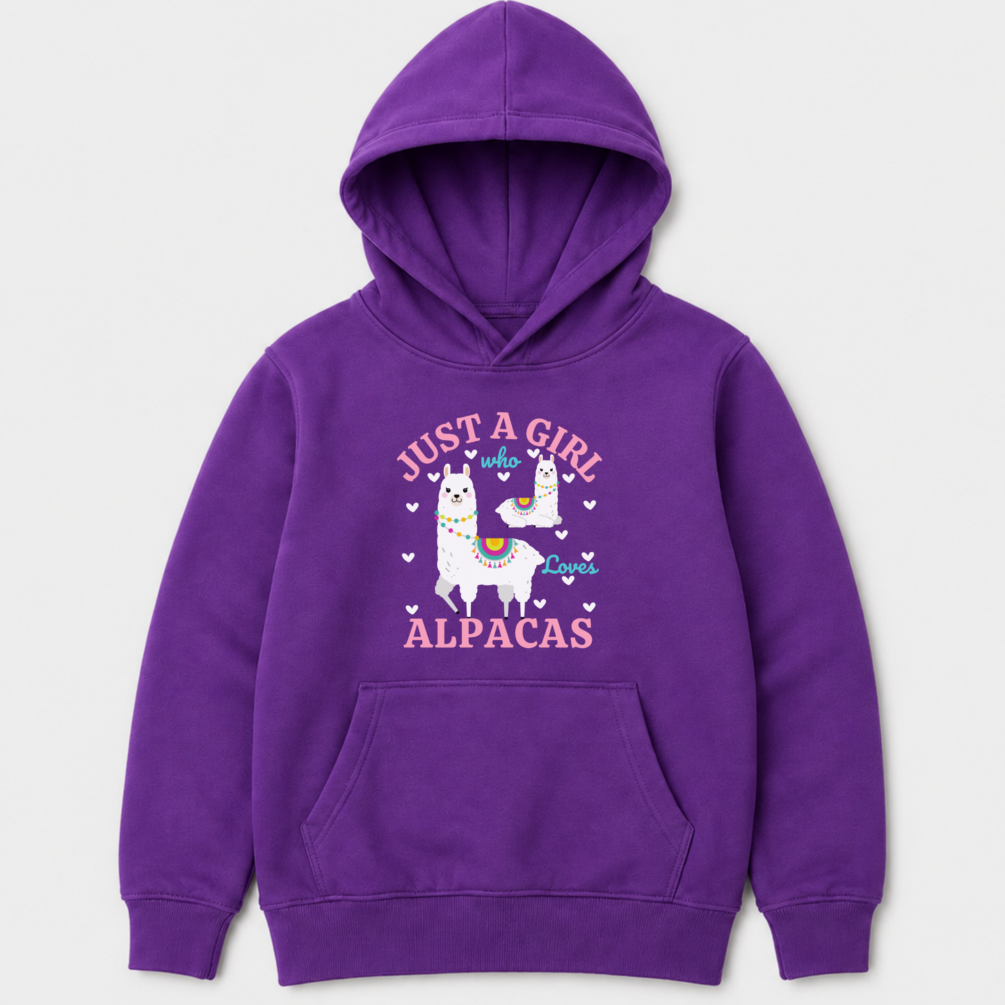 Purple girls alpaca hoodie with cute Just A Girl Who Loves Alpacas design