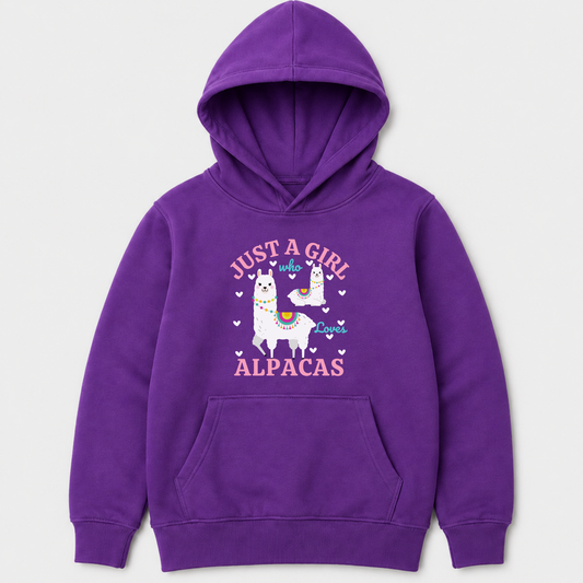 Purple girls alpaca hoodie with cute Just A Girl Who Loves Alpacas design