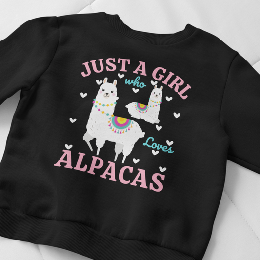 "Just a Girl who Loves Alpacas" Kids Graphic Print Sweatshirt