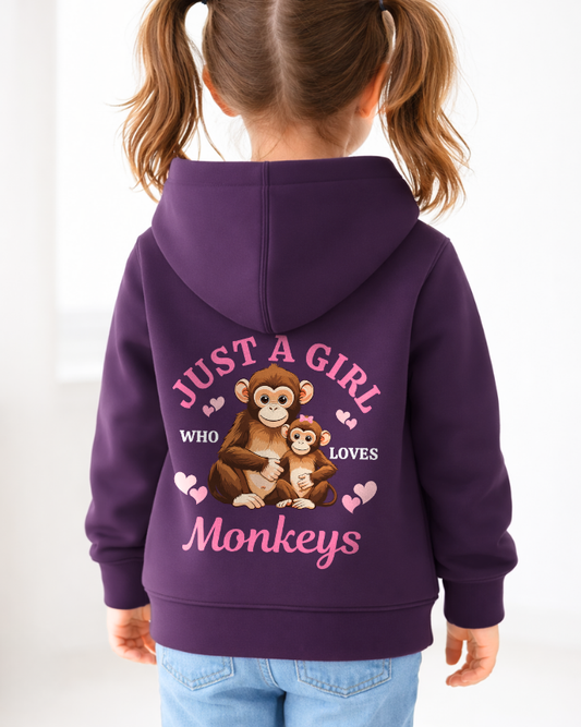 Girls “Just a Girl Who Loves Monkeys” Zip Hoodie (3-13 yrs)