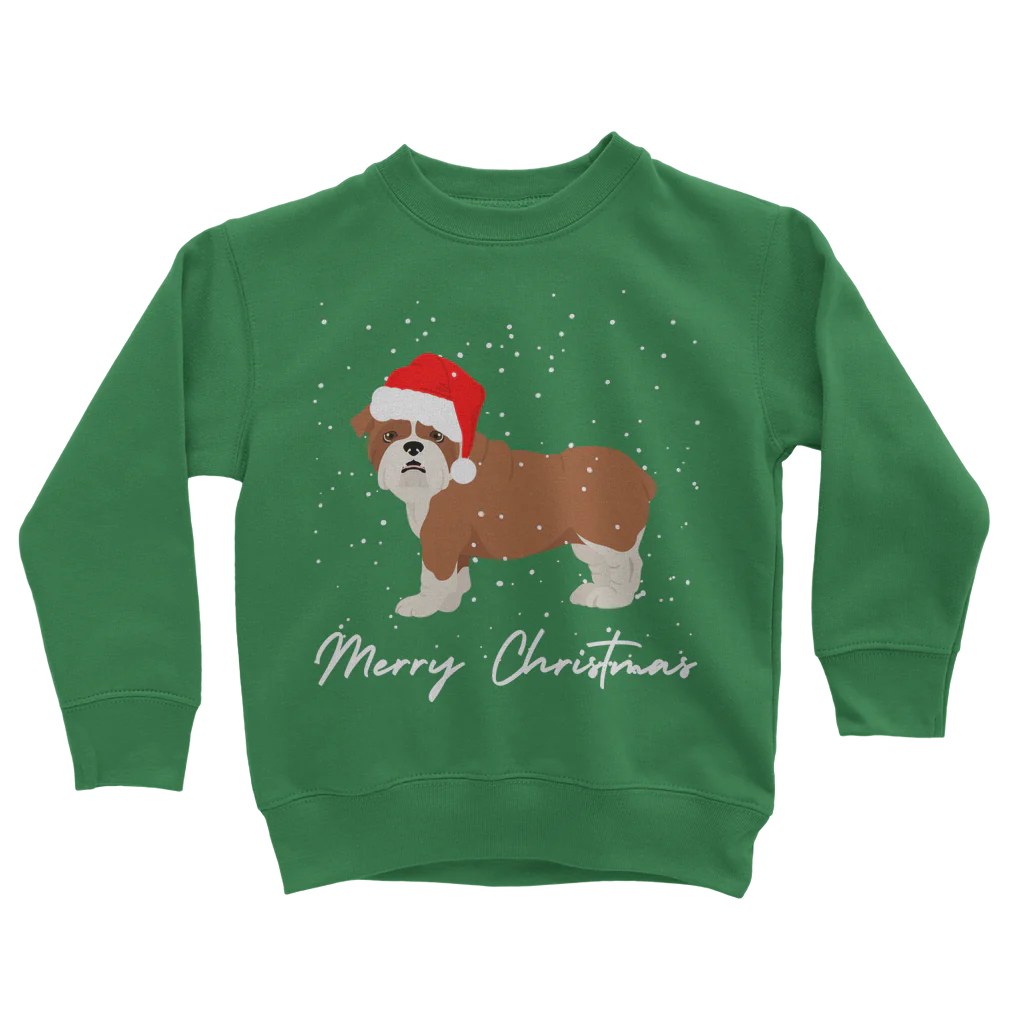 Christmas English Bulldog Kids Festive Jumper Peachy Finders