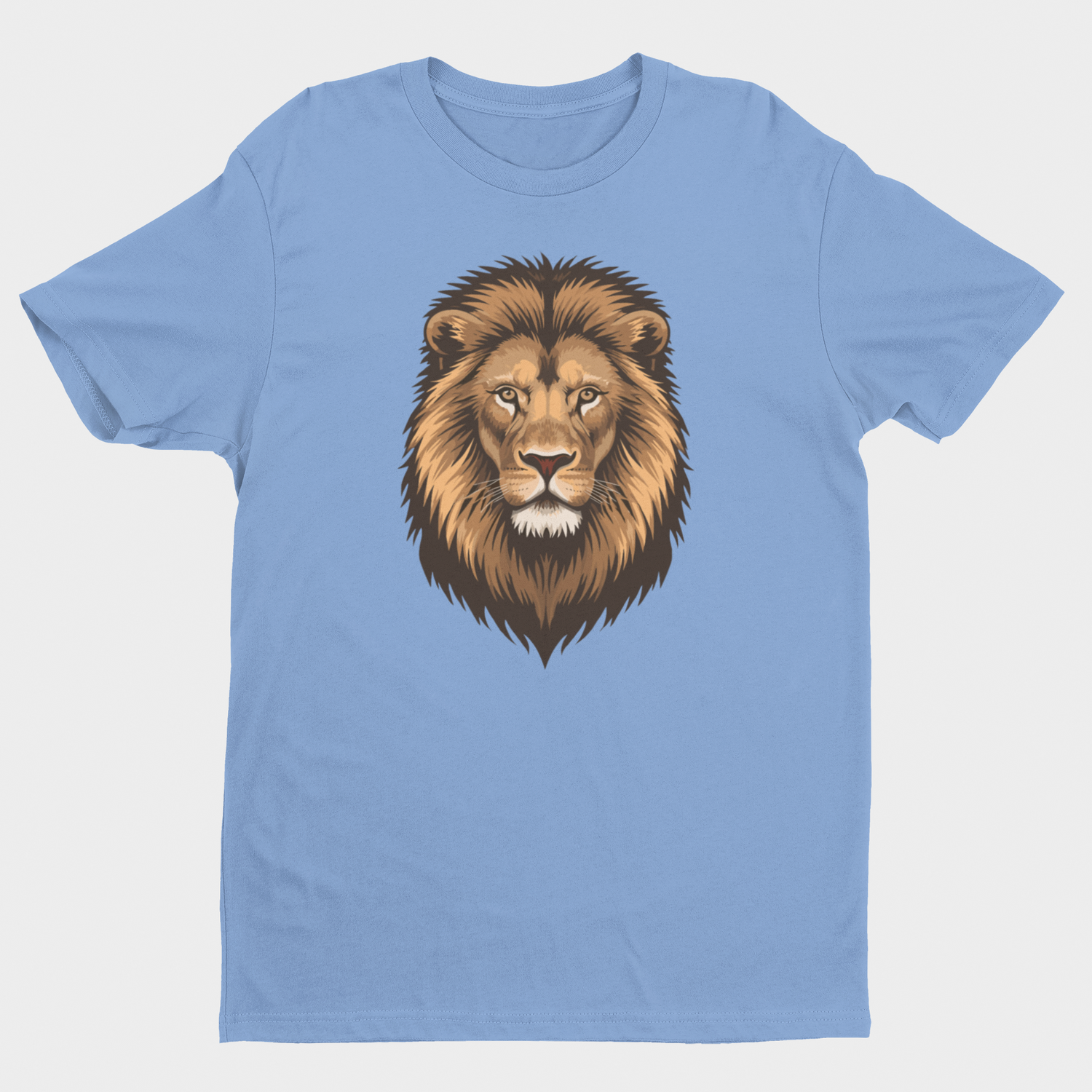 Kids light blue t-shirt with detailed lion face graphic, unisex animal print children’s tee