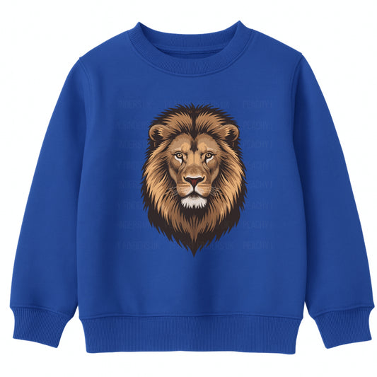  Kids royal blue lion sweatshirt with detailed animal graphic, front product view