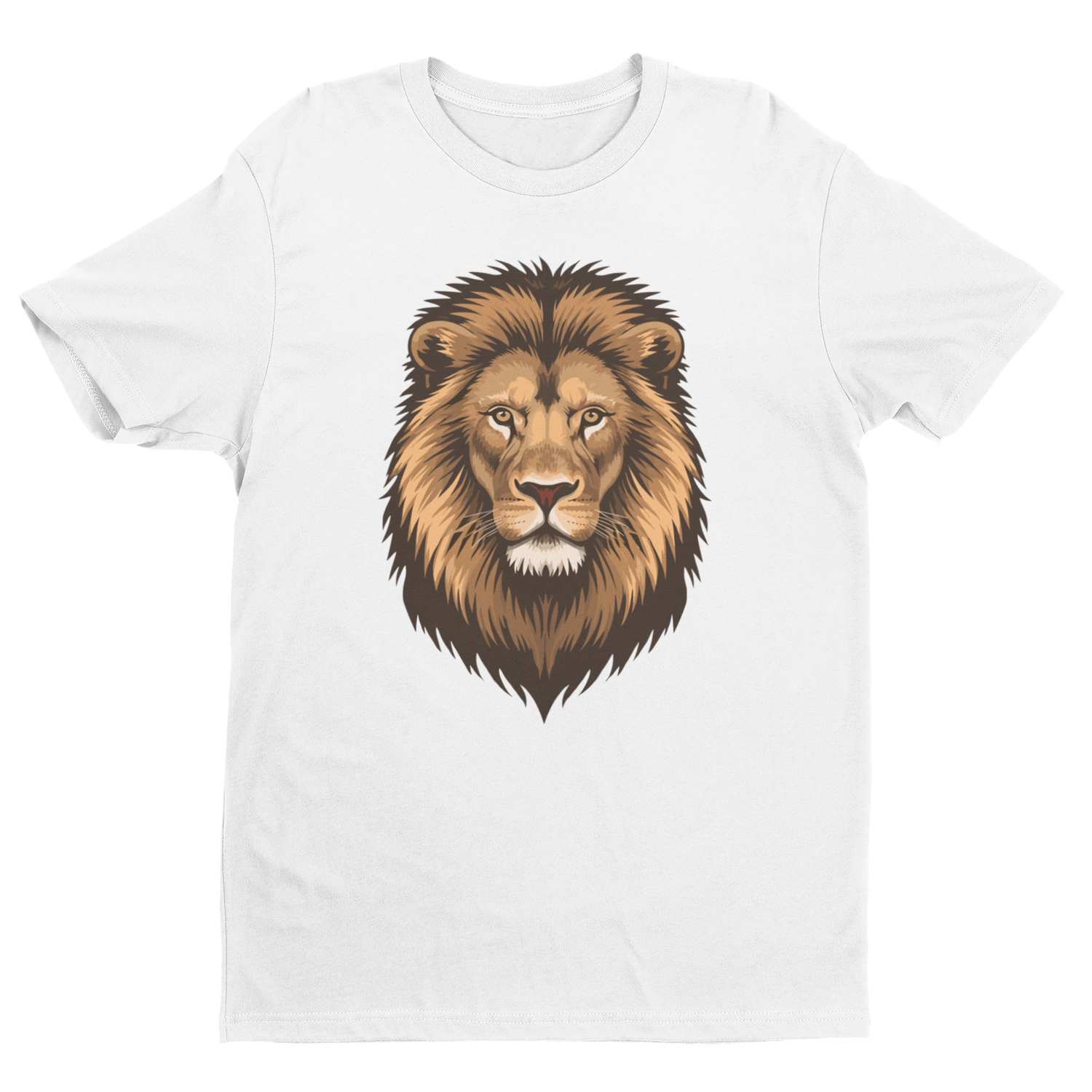 Kids white cotton t-shirt with a lion graphic on a white background