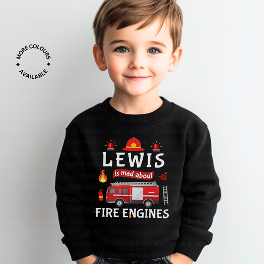 Boys Personalised "Mad About Fire Engines" Sweatshirt