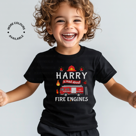 Boys Personalised "Mad About Fire Engines" T-shirt