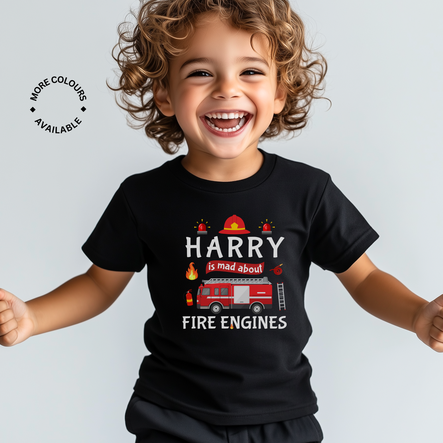 Boys Personalised "Mad About Fire Engines" T-shirt