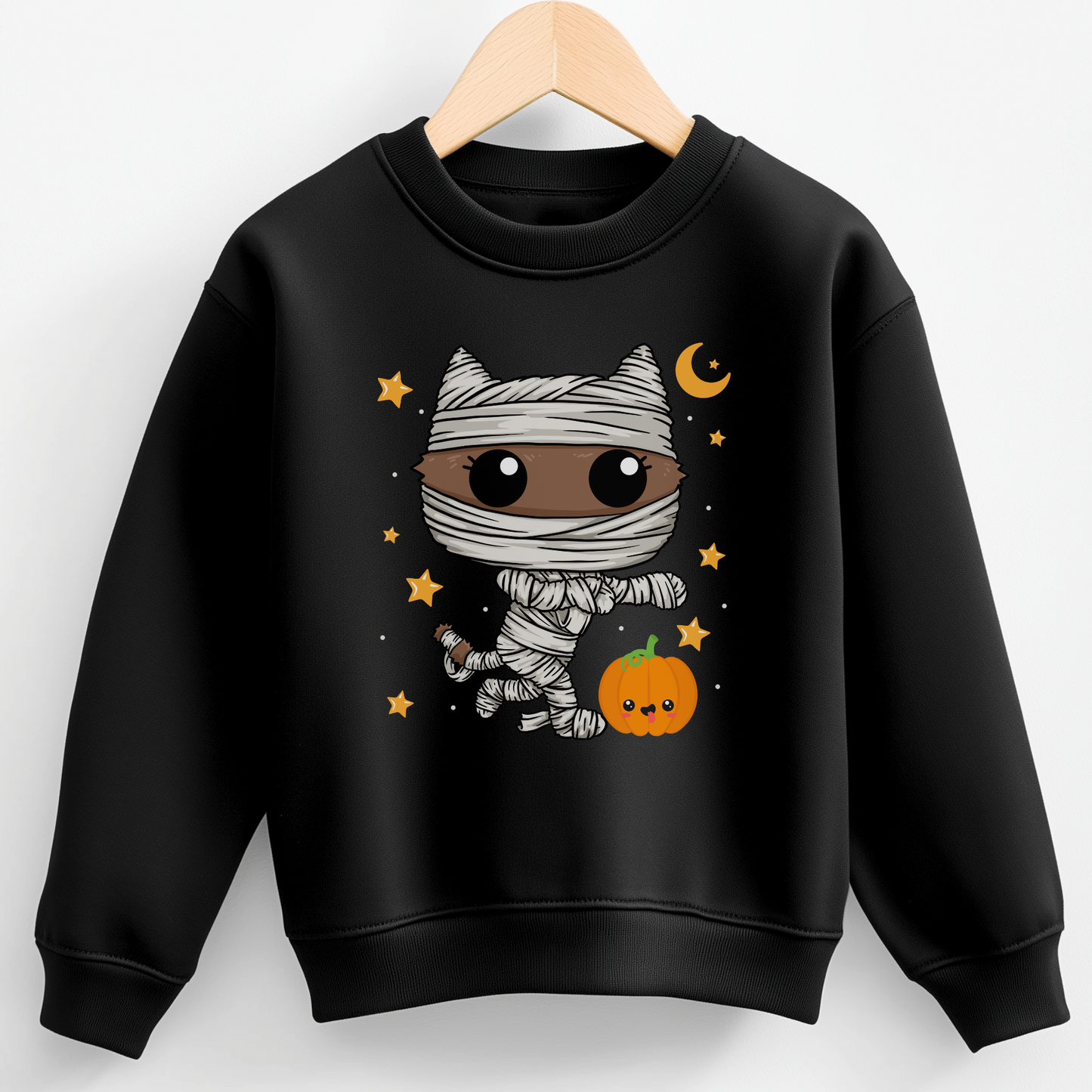 Kids Mummified Cat and Pumpkin Sweatshirt | 3 - 13 years