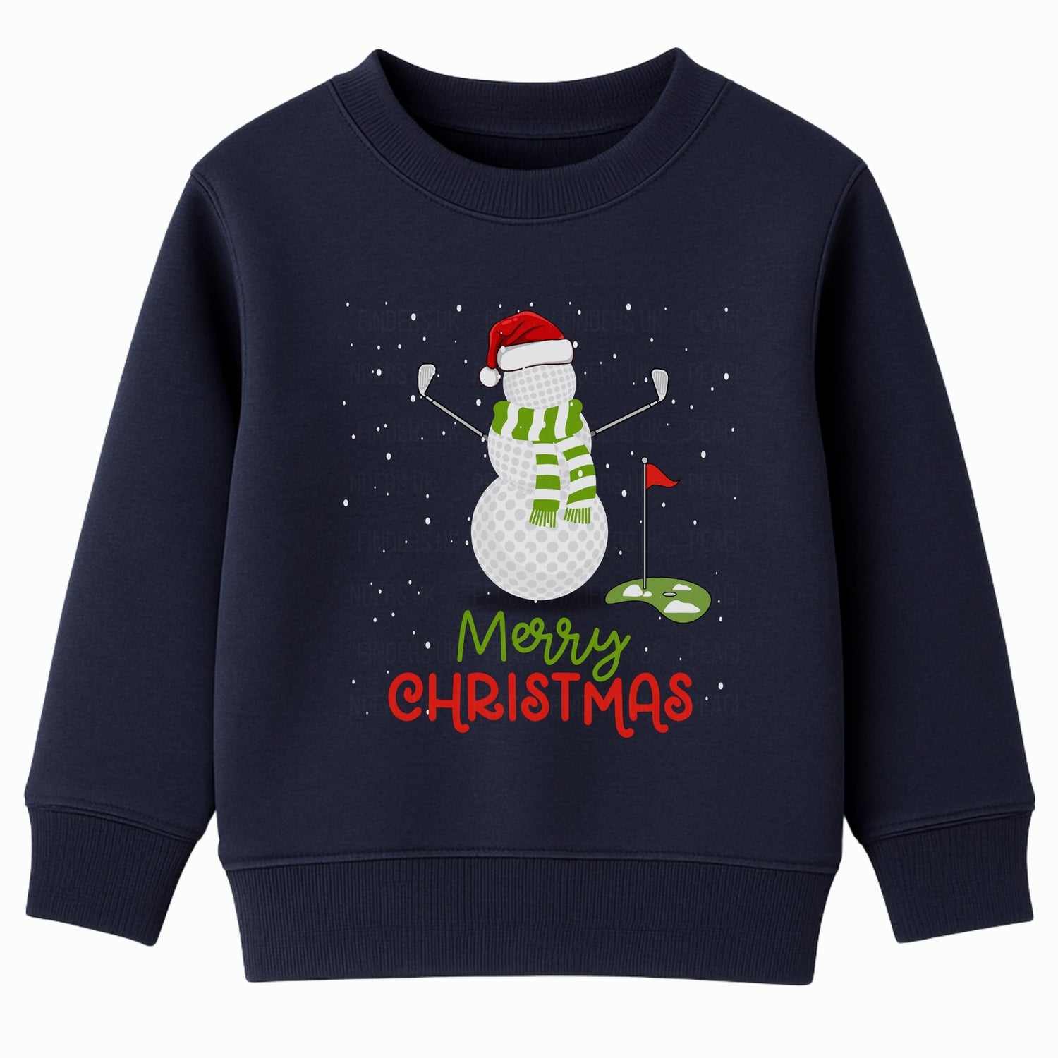 Kids Christmas sweatshirt with golf snowman design in navy, Merry Christmas festive jumper