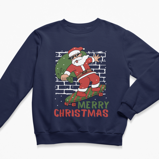 Kids Skateboarding Santa Christmas Sweatshirt - Cool Father Christmas Jumper