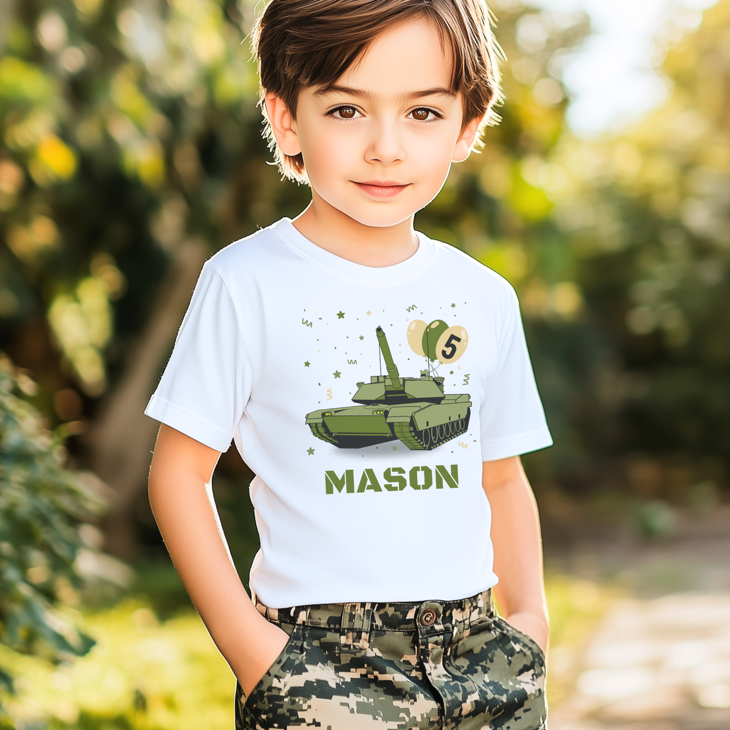 Kids Army Tank Birthday T-shirt | 3 - 11 years