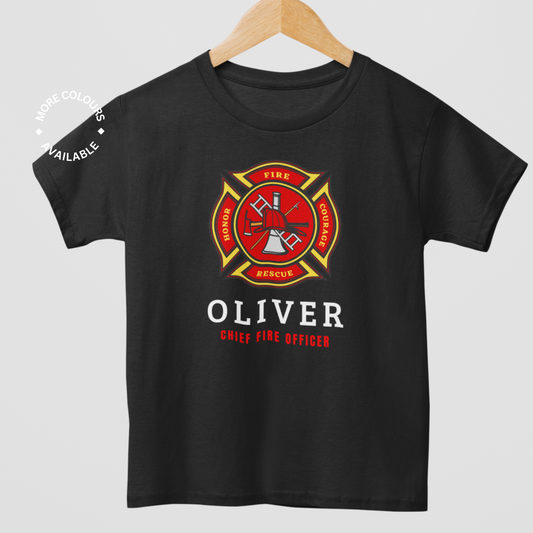 Personalised 'Chief Fire Officer' Boys Fireman T-shirt | 3 - 8 years