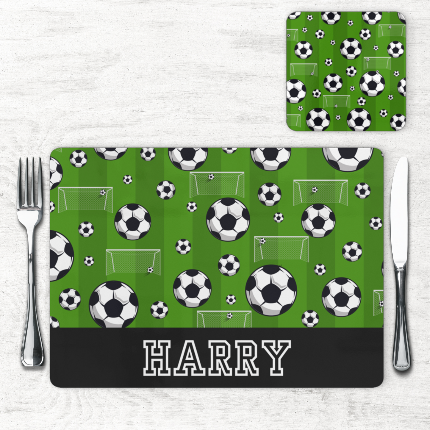 Kids Personalised Football Placemat and Coaster Set