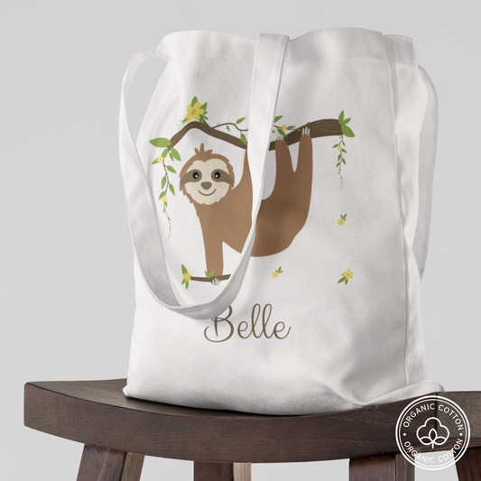 Girls Personalised Sloth Tote Bag | Organic Cotton