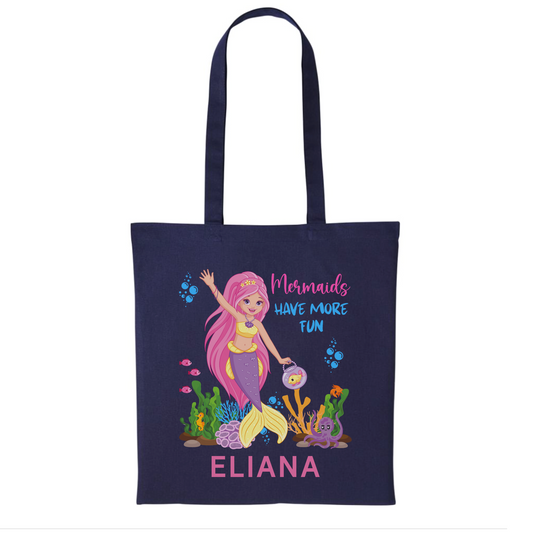 Personalised Mermaid Tote Bag for Girls - “Mermaids Have More Fun” Design