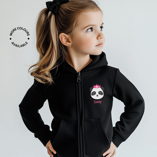 Girls Personalised Panda Princess Full Zip Hoodie | 3 - 13 years