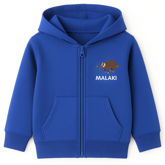 Boys Personalised Sleeping Sloth Full Zip Hoodie (Ages 3-11 Yrs)