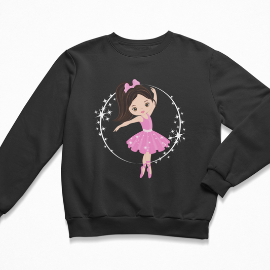 Girls ballerina graphic black sweatshirt with pink tutu design