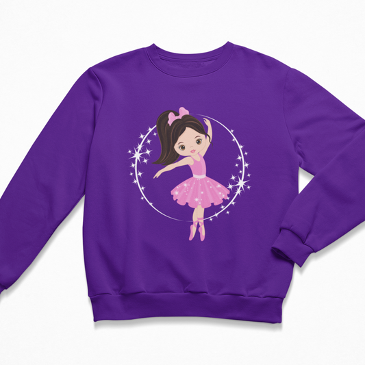Purple kids ballerina sweatshirt with pink tutu design