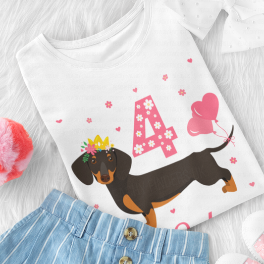 Girls Personalised Birthday Dachshund T-shirt | 3 - 11 years