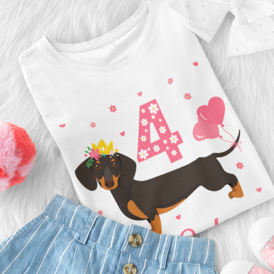 Girls Personalised Birthday Dachshund T-shirt | 3 - 11 years