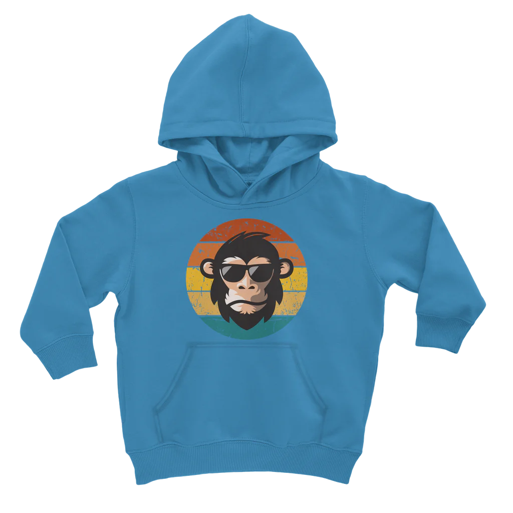 Unisex Kids Retro Cool Chimp Hoodie | 3 - 13 years