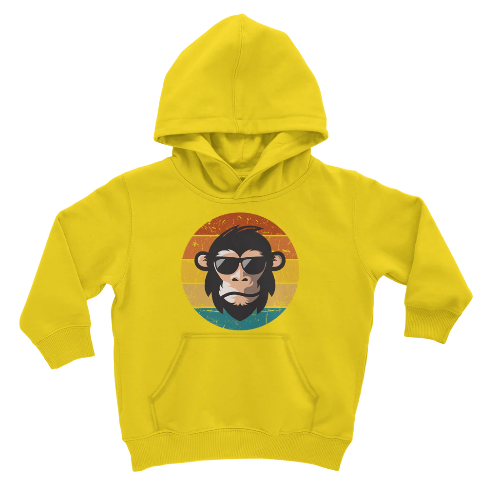 Unisex Kids Retro Cool Chimp Hoodie | 3 - 13 years