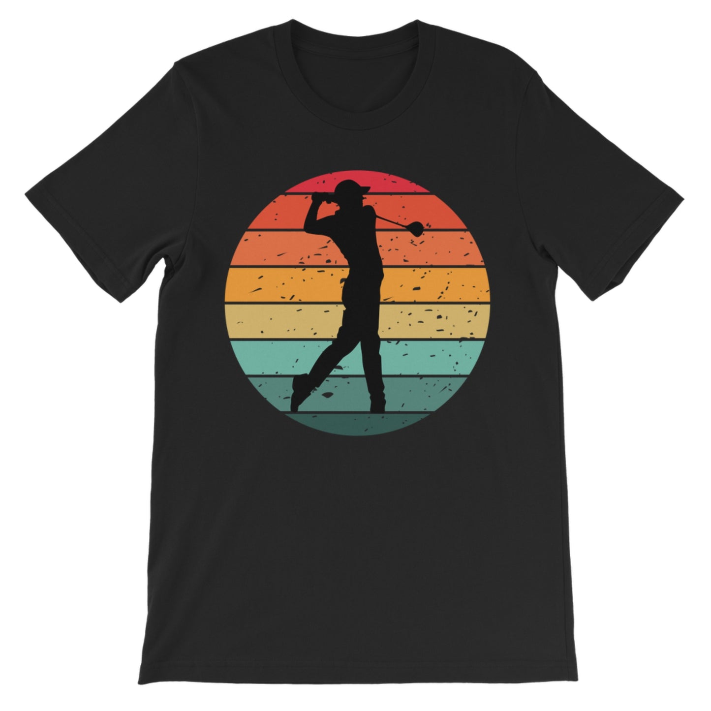 Kids golf t-shirt with retro sunset golfer design, ideal gift for young golfers