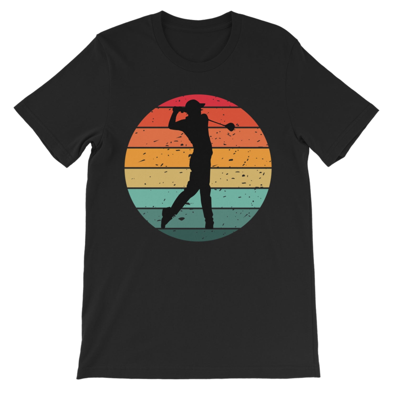 Kids golf t-shirt with retro sunset golfer design, ideal gift for young golfers
