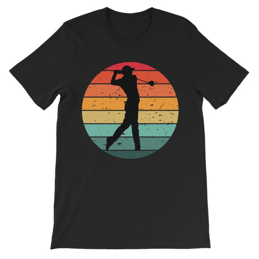 Kids golf t-shirt with retro sunset golfer design, ideal gift for young golfers