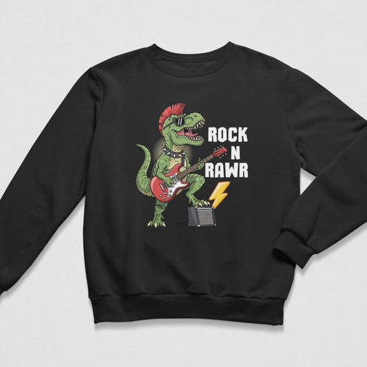 Kids “Rock N Rawr” Dinosaur Guitar Sweatshirt (5-13 Years)
