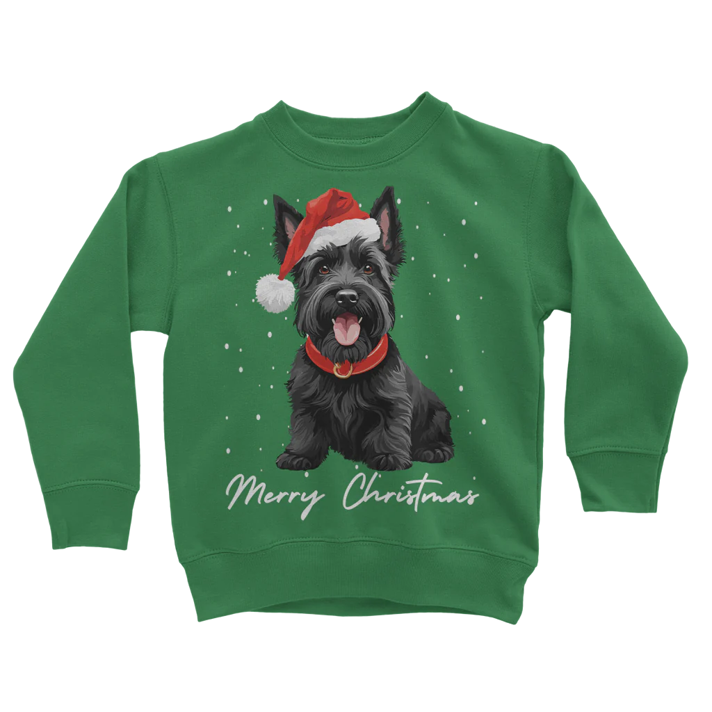 Kids Christmas Black Scottie Dog Sweatshirt | 3 - 13 years