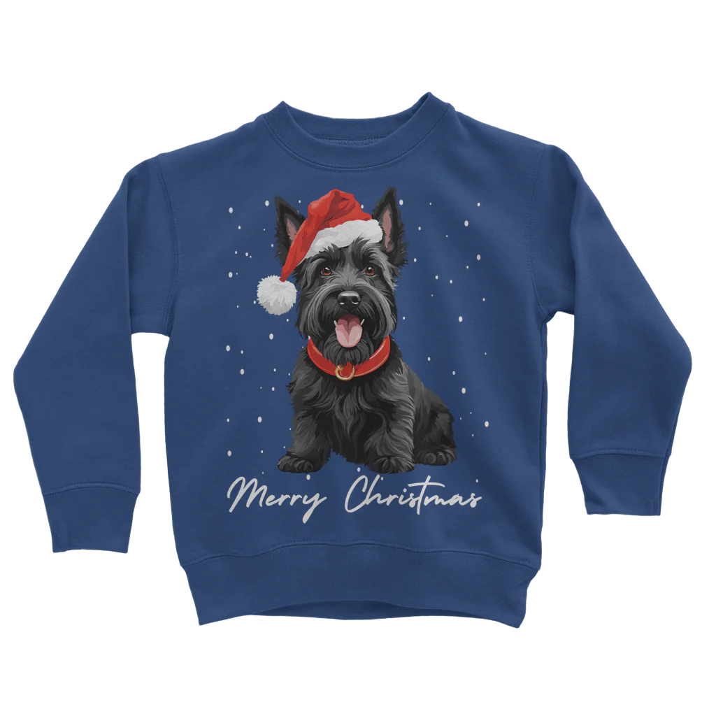 Kids Christmas Black Scottie Dog Sweatshirt | 3 - 13 years