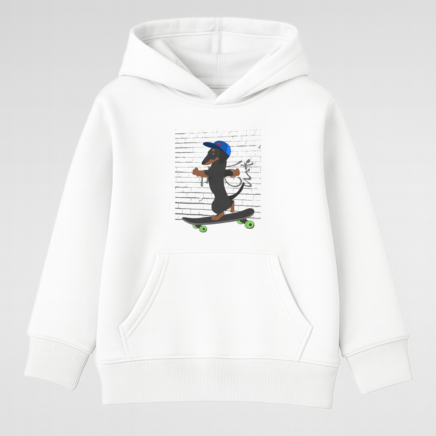 Kids Skateboarding Dachshund Pullover Hoodie (5-13 Yrs)
