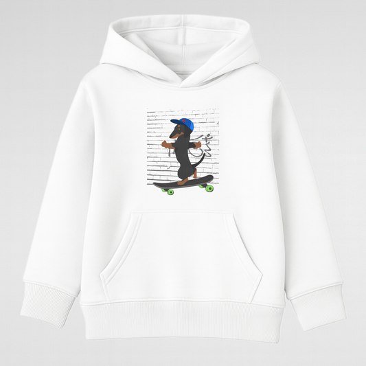 Kids Skateboarding Dachshund Pullover Hoodie (5-13 Yrs)