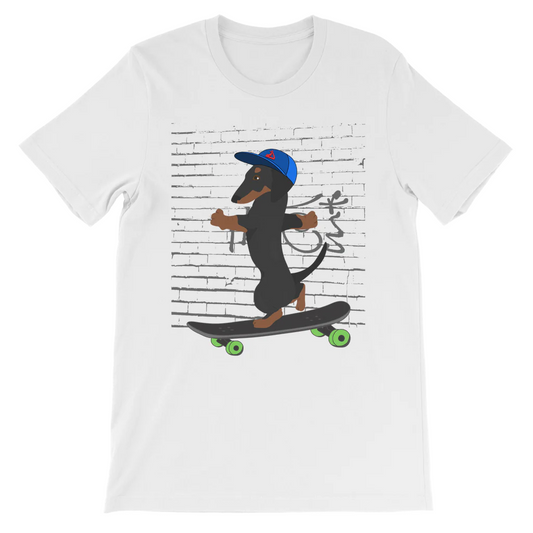 Skateboarding Dachshund T-shirt - Kids Unisex Sizes